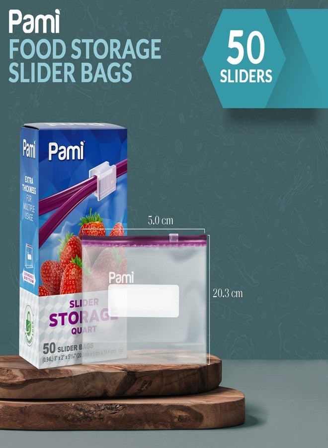 PAMI Thick Leakproof Reusable Slider Zipper Food Storage Bags for Pantry and Freezer with Expandable Base and Write-On Label (Quart 50 Clear) - Image 2